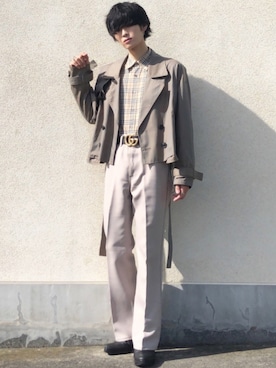 「Levi's」｜「アイテム（トレンチコート）」を使った、せっきーさん（メンズ・174cm）の秋コーディネート