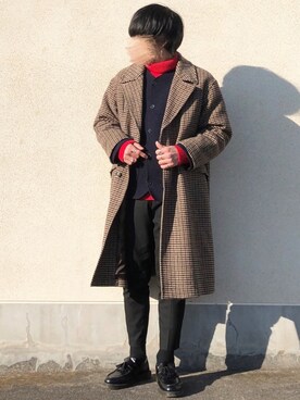 「アイテム（ステンカラーコート）」を使った、せっきーさん（メンズ・174cm・20代）の冬コーディネート