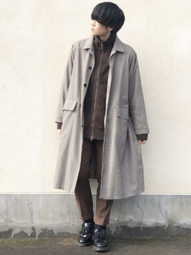 「アイテム（ステンカラーコート）」を使った、せっきーさん（メンズ・174cm・20代）の冬コーディネート