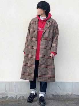 「アイテム（ステンカラーコート）」を使った、せっきーさん（メンズ・174cm・20代）の冬コーディネート