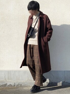 「アイテム（ステンカラーコート）」を使った、せっきーさん（メンズ・174cm・20代）の冬コーディネート