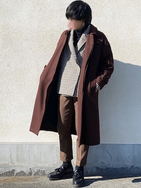 「アイテム（ステンカラーコート）」を使った、せっきーさん（メンズ・174cm・20代）の冬コーディネート