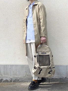 「アイテム（ステンカラーコート）」を使った、せっきーさん（メンズ・174cm・20代）の春コーディネート