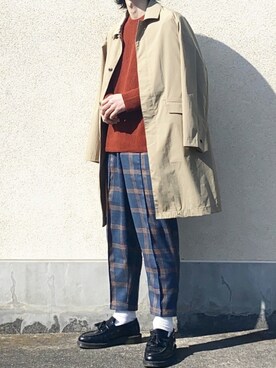 「アイテム（ステンカラーコート）」を使った、せっきーさん（メンズ・174cm・20代）の冬コーディネート