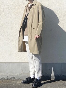 「アイテム（ステンカラーコート）」を使った、せっきーさん（メンズ・174cm・20代）の春コーディネート