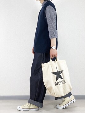 「CONVERSE（コンバース）のアイテム（トートバッグ）」を使った、せっきーさん（メンズ・174cm）の春コーディネート