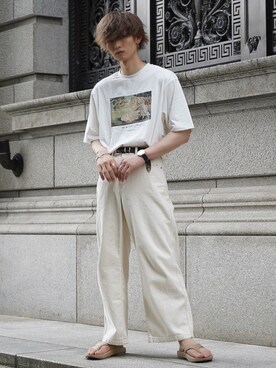 「SENSE OF PLACE by URBAN RESEARCH（センスオブプレイスバイアーバンリサーチ）のワイドデニム（その他パンツ）」を使った、せっきーさん（メンズ・174cm）の夏コーディネート