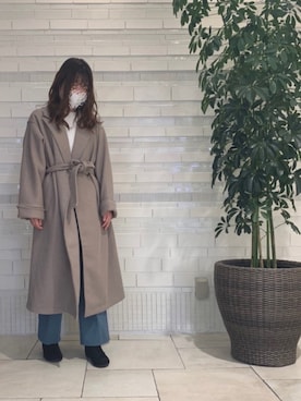 「Ambre Neige（アンブルネージュ）のアイテム（ノーカラーコート）」を使った、Lさん（レディース・163cm）の冬コーディネート