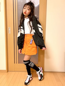 「アイテム（ナイロンジャケット、ブラック系）」を使った、mahi1118さん（キッズ・138cm）の春コーディネート