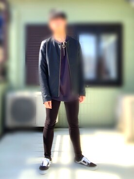 ノーカラージャケットを使った ライダースジャケット のメンズ人気ファッションコーディネート Wear