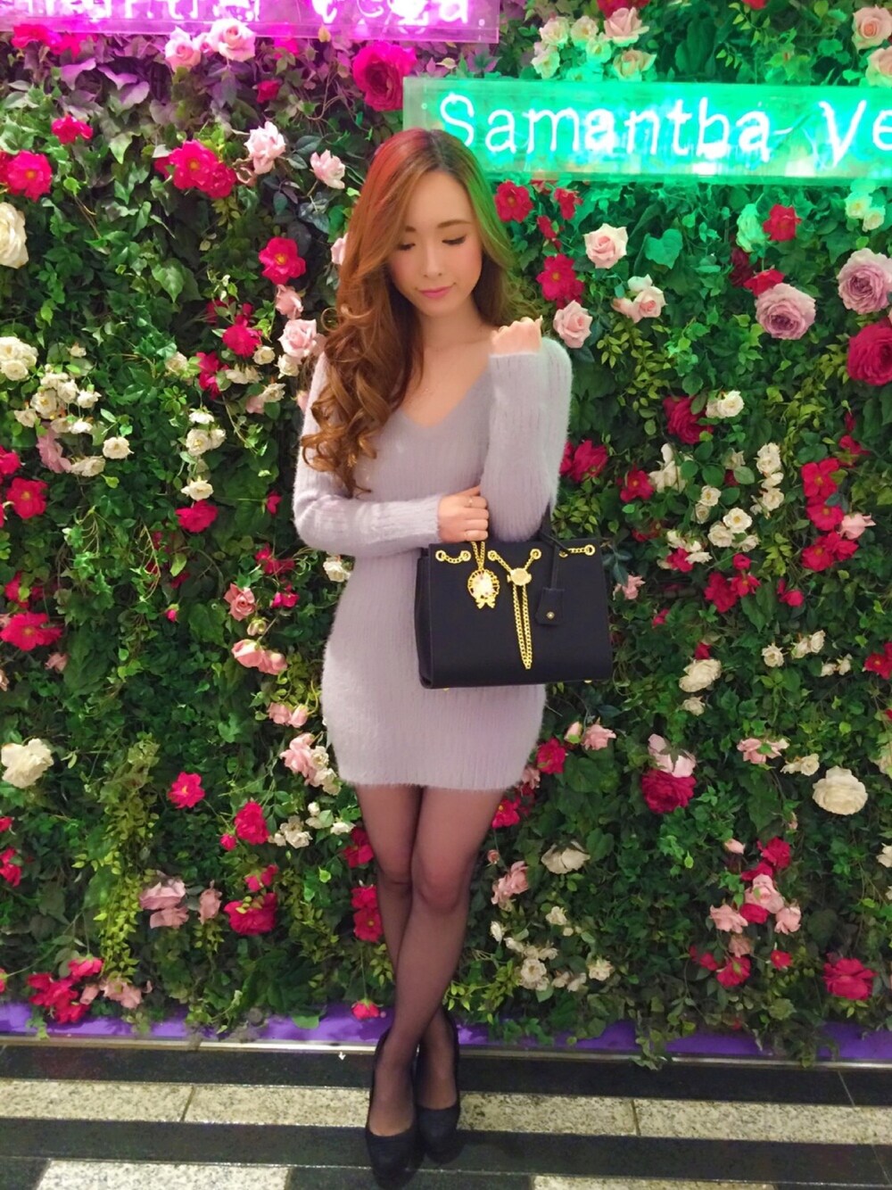 「新作、チェーン、ワンピース、Samantha Vega、サマンサベガ、shibuya109、渋谷109」｜「LIPSERVICEのアイテム（ワンピース、グレー系）」を使った、ふーちゃんさん（レディース・155cm）の冬コーディネートの1枚目の写真