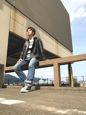 「tk.TAKEO KIKUCHI（ティーケータケオキクチ）のアイテム（ライダースジャケット）」を使った、tk.TAKEO KIKUCHI 長崎アミュプラザ店さん（メンズ・178cm）の冬コーディネート
