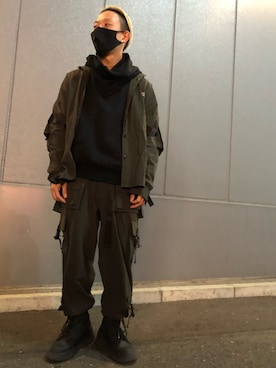 「原宿」｜「アイテム（カーゴパンツ）」を使った、natsushiさん（メンズ・175cm）の冬コーディネート