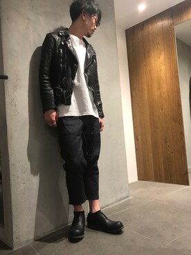 「KAZUYUKI KUMAGAI」｜「アイテム（ライダースジャケット）」を使った、せおさん（メンズ・178cm）の春コーディネート
