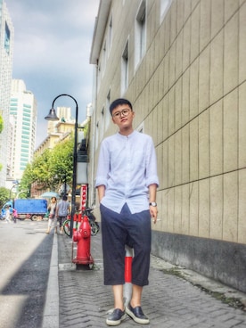 「基础款」｜「アイテム（ローファー）」を使った、Charlie·王少さん（メンズ・165cm）の夏コーディネート