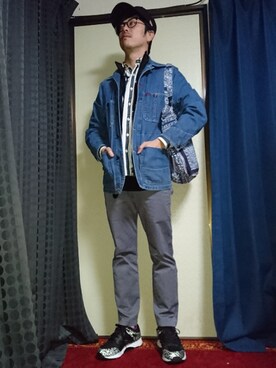 「BLUE BLUE（ブルーブルー）のアイテム（カバーオール）」を使った、HIROさん（メンズ・164cm）の春コーディネート