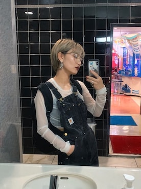 「Carhartt（カーハート）のアイテム（オールインワン・サロペット）」を使った、CHIHONさん（レディース・158cm）の秋コーディネート