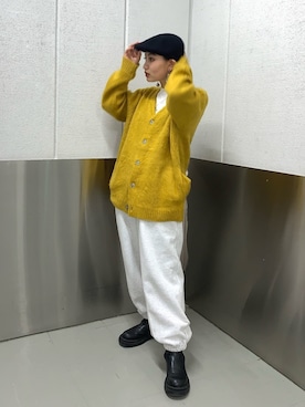「モヘアカーディガン」｜「アイテム（ハンチング/ベレー帽）」を使った、CHIHONさん（レディース・158cm）の冬コーディネート