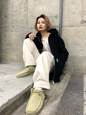「Carhartt（カーハート）のアイテム（ジャケット/アウター）」を使った、CHIHONさん（レディース・158cm）の春コーディネート