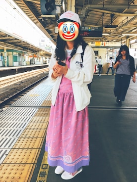 「白キャップ」｜「アイテム（ブルゾン）」を使った、ゆびさん（レディース・157cm）の春コーディネート