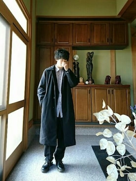 「my beautiful landlet（マイビューティフルランドレット）のアイテム（ステンカラーコート）」を使った、Yさん（メンズ・170cm）の冬コーディネート