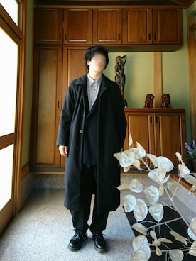 「my beautiful landlet（マイビューティフルランドレット）のアイテム（ステンカラーコート）」を使った、Yさん（メンズ・170cm）の冬コーディネート
