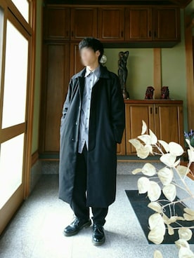 「my beautiful landlet（マイビューティフルランドレット）のアイテム（ステンカラーコート）」を使った、Yさん（メンズ・170cm）の冬コーディネート