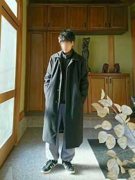 「my beautiful landlet（マイビューティフルランドレット）のアイテム（ステンカラーコート）」を使った、Yさん（メンズ・170cm）の冬コーディネート