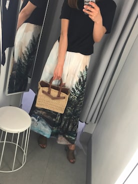 「SEA（シー）のカゴバッグS（かごバッグ）」を使った、9mm9さん（レディース・161cm）の春コーディネート