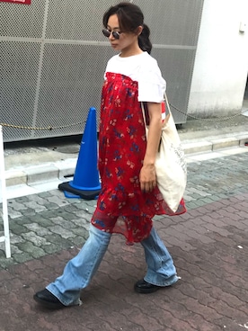 「KOMONO.（コモノ）の入荷禁止「KOMONO コモノ」 サングラス MONROE（サングラス）」を使った、後藤早貴さん（レディース・157cm）の夏コーディネート