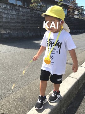「NIKE（ナイキ）のアイテム（スニーカー、ブラック系）」を使った、Kai☺︎Reiさん（キッズ・100cm）の秋コーディネート