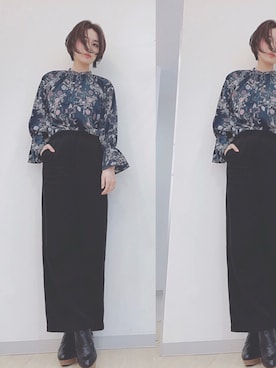 「ブラ袖」｜鶴田真梨さん（レディース・170cm）の冬コーディネート