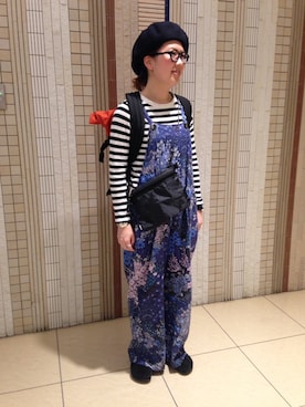 「柄×柄」｜「アイテム（オールインワン・サロペット）」を使った、高安さん（レディース・153cm）の春コーディネート