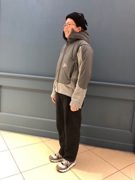 「and wander（アンドワンダー）のアイテム（ブルゾン）」を使った、高安さん（レディース・153cm）の冬コーディネート