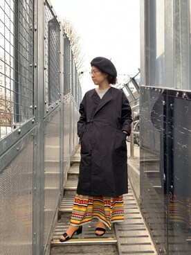 「MANASTASH（マナスタッシュ）のアイテム（ステンカラーコート）」を使った、高安さん（レディース・153cm）の冬コーディネート