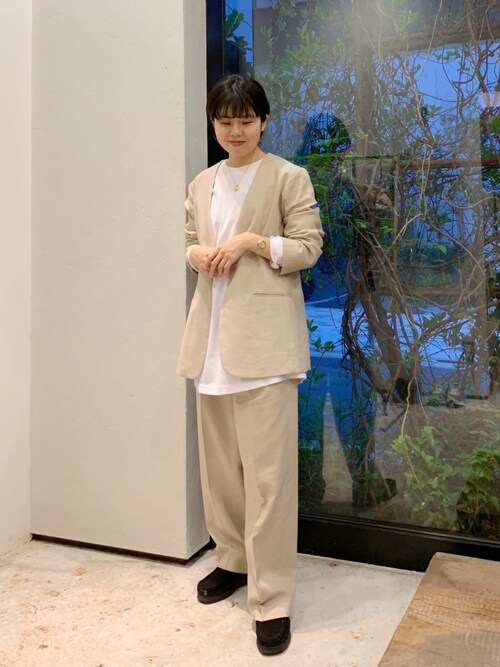 URBAN RESEARCH DOORS　パンツスーツ　ノーカラージャケット　麻 URBAN RESEARCH DOORS パンツスーツ ノーカラージャケット 麻