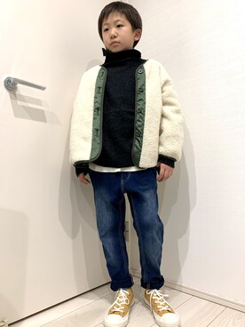 「アイテム（ブルゾン、ホワイト系）」を使った、aoooooh!!さん（キッズ・126cm）の冬コーディネート