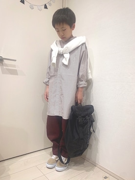 「アイテム（シャツ/ブラウス、ブラウン系）」を使った、aoooooh!!さん（キッズ・132cm）の春コーディネート