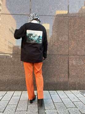 「GU（ジーユー）のアイテム（Tシャツ/カットソー、ブラック系）」を使った、yuiさん（レディース・154cm）の冬コーディネート