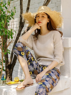 「justone（ジャストワン）のサマーニットルーズニット（ニット/セーター、ベージュ系）」を使った、justoneさんの夏コーディネート