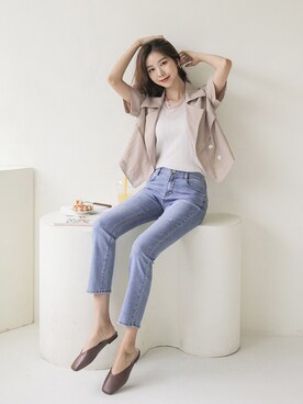 「justone（ジャストワン）のシースルートリムピンプリーツタンクトップ（Tシャツ/カットソー、ホワイト系）」を使った、justoneさんの夏コーディネート
