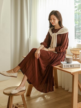 「アイテム（レッド系）」を使った、justoneさん（レディース・165cm）の秋コーディネート