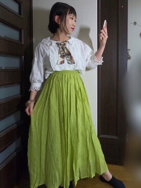 ウエストギャザー楊柳スラブマキシスカートを使った人気ファッション