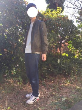 「定番」｜「アイテム（MA-1）」を使った、ナオキさん（メンズ・175cm）の冬コーディネート