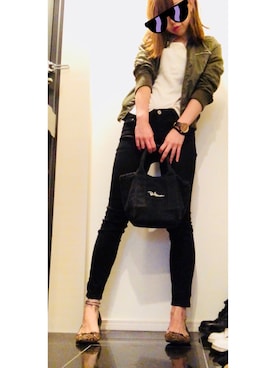 「NICE CLAUP（ナイスクラップ）のアイテム（ブルゾン）」を使った、KYNさん（レディース・165cm）の春コーディネート