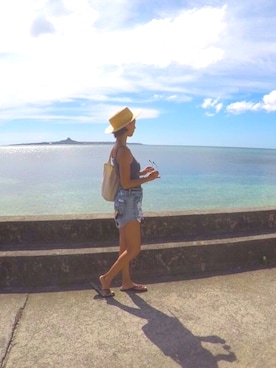 「LEPSIM（レプシィム）のブレードカンカンHAT 747320（ハット、ベージュ系）」を使った、N.yuliさん（レディース・153cm）の夏コーディネート