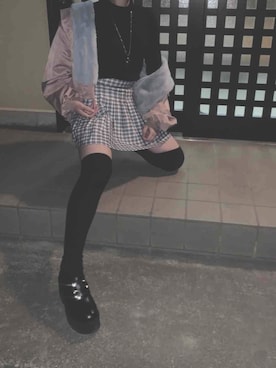 「ニーハイソックス」｜「アイテム（ブルゾン）」を使った、黄泉さん（レディース・161cm）の春コーディネート