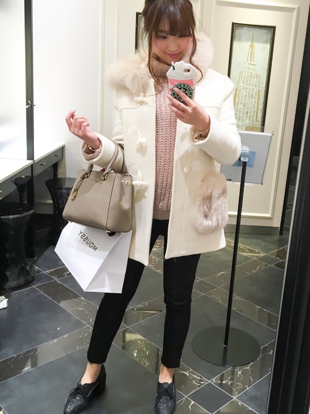 Rirandture 】 ポケットファーダッフルコート ファー ビットコート