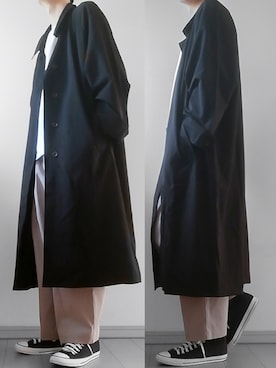 「remer（リメール）のアイテム（ステンカラーコート）」を使った、けいさん（メンズ・177cm）の秋コーディネート
