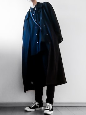 「remer（リメール）のアイテム（ステンカラーコート）」を使った、けいさん（メンズ・177cm）の秋コーディネート